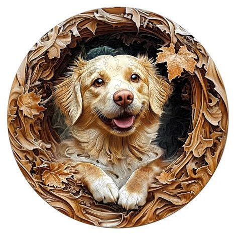Holzpuzzle Erwachsene 3D Golden Retriever- 200 Teile Rundpuzzle Geschenkbox, Wanddekoration (Erwachsene/Kinder)