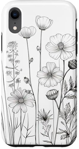 Wildflower Botanical Art Schwarzweiß-Strichkunst Hülle für iPhone XR