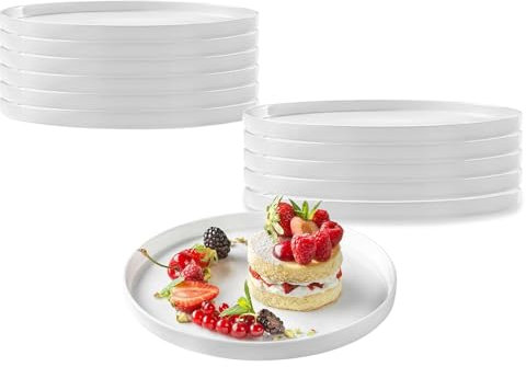 PALUPLUS Set 12 Piatti Piani in Vetro Opale Temperato Bianco, Diametro 21 cm, Bordo alto 2 cm, Resistenti ad Urti e Sbalzi Termici, Adatti per Microonde, Lavabili in Lavastoviglie -9468F