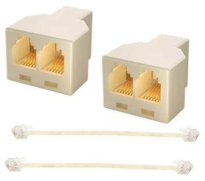 HAWAKA 2 Pack Telefono RJ11 6P4C Adattatore a 2 Vie, RJ11 6P4C Maschio a Convertitore Femminile con 5 Pollici Cavo, Adattatore a Parete Jack Splitter per Linea fissa