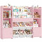 FOREHILL Kinderregal mit Kinderbücherregal Kinderzimmer Möbel aus Holz Bücherregal für Kinder mit Aufbewahrungsbox Kinderschrank mit Spielzeugkiste Kinderregal mit 6 Boxen 119 x 29,5 x 94 cm rosa