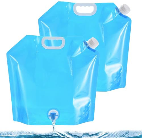 2Pack Water Container With Tap, 5L Portable Collapsible Water Container, Reusable Camping Water Containers for Outdoor Folding Water Bag for Sport, Hiking, Camping, Picnic(Blue)