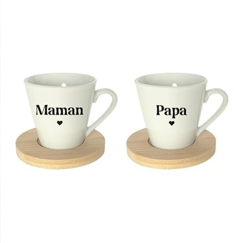 Coffret Duo Maman Papa - Tasses à Café & Sous-Tasses Bambou