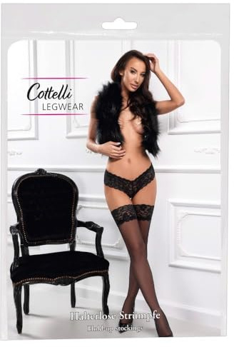 Cottelli Legwear Damen Halterlose Strümpfe, Schwarz, 3