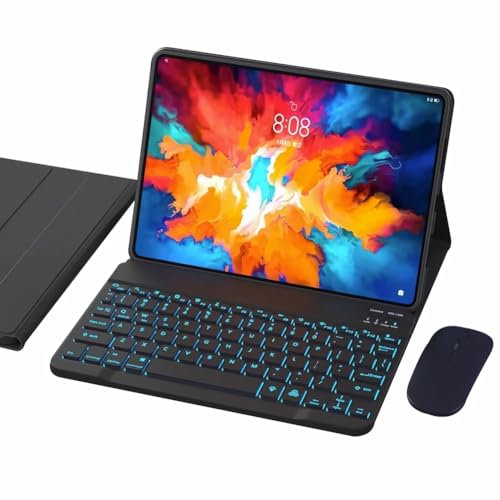 FAYGAOAI Étui Clavier pour Lenovo Tab Pro 12.7 (2025) TB373FU / P12 Pro 12.7 TB371FC (2023), Rétroéclairé 7 Couleurs, Pavé Tactile Intelligent, Clavier sans Fil Magnétique Détachable,Noir