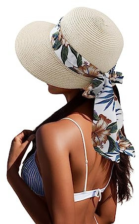Genérico 2025 Sombrero de paja ancho de verano para mujer, sombreros de sol plegables para la playa, gorro de sol enrollable, sombrero para el sol, Blanco, talla única