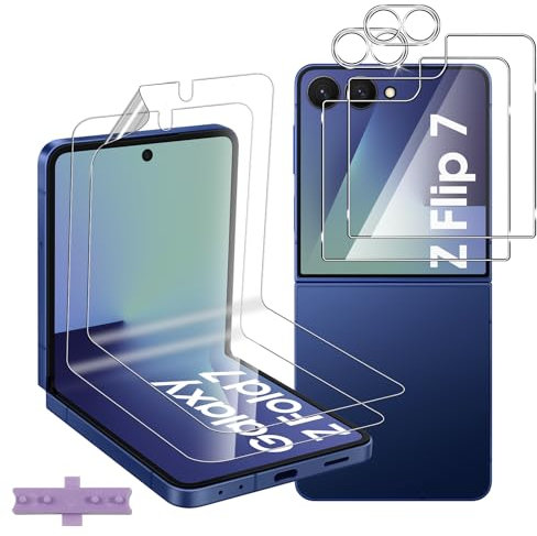 Lutree para Samsung Galaxy Z Flip 7 5G Cristal Templado, 2+2+2 Piezas Interno TPU Protector Pantalla+ Trasera Vidrio Protectora+ Protector de Lente de Cámara, Anti-Arañazos Película para Z Flip7 5G