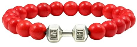 YYDPYZBD Bracciale Vulcanico Naturale Uomo Opaco Perle Bianche Lave Fascino di Manubri Braccialetti-Colore Rosso