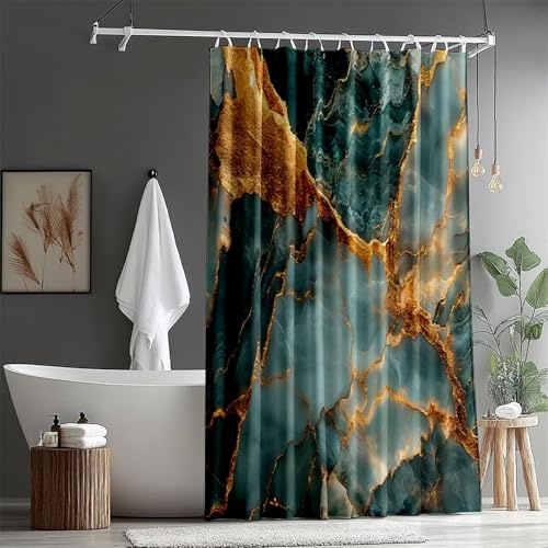 Duschvorhang Lang 300x180cm Duschvorhang Marmor Duschvorhänge mit Gewicht Wasserdicht Polyester Stoff Waschbar Bad Vorhang mit 12 Haken für Dusche und Badewanne Badewannenvorhang (Salbei) ZQ-1442