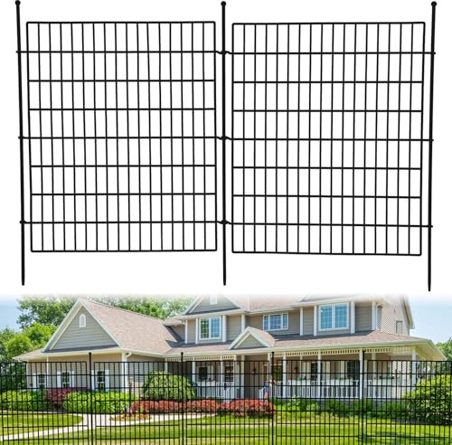 Decorative Garden Fence, 15 Panels No Dig Animal Barrier Fencing Total Length 7.4m (81Cm High x 73.5Cm Wide) Rustproof Wrought Iron Wire Border Fencing Panel for Dogs & Rabbits Patio Yard - Horizontal