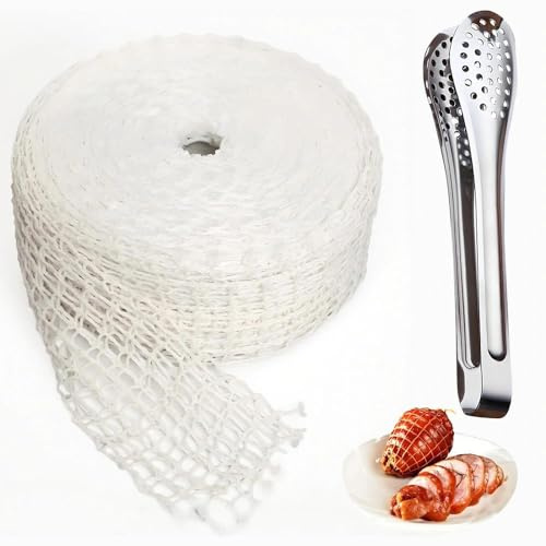 5 m Schinkennetz mit Handgriff, Rollbratennetz bis Ø 17 cm | 16-Loch, elastisch und hitzebeständig, für Rollbraten, Schinken, Geflügel, Räuchern und Küchenbedarf