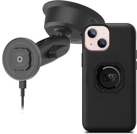 Quad Lock Heavy Duty Suction Car Phone Mount with MAG Phone Case and MAG Wireless Charging Head for iPhone 13 mini