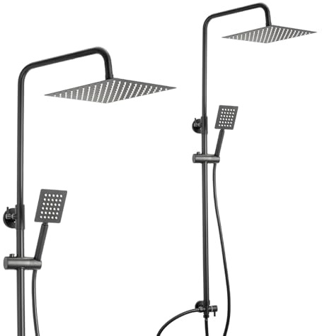 GREENSAPPIRE Shower Riser Rail Kit with 8” Rainfall Shower Head & 4” Handheld Rain Shower Stainless Steel Shower System Hose & Brass Diverter – Modern Bathroom Shower Mixer Set Without Tap (8 INCH)