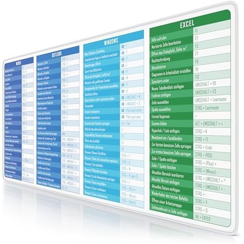 CSL-Computer Titanwolf Mauspad XXL 900 x 400 mm, Shortcuts Deutsch, weiß | Gaming Mousepad, Schreibtischunterlage 900 x 400 x 3 mm mit Tastenkürzeln, Stoffoberfläche, Gummibasis, verstärkte Kanten