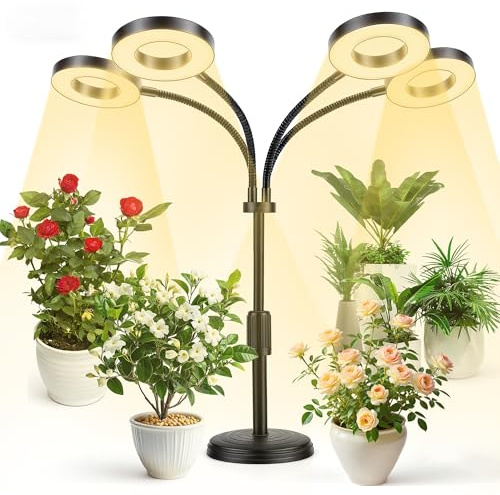 Grow Lights for Indoor Plants, LED Full Spectrum Plant Light with Timer | 360° Rotatable Heads & 9 Brightness Levels, Gooseneck & Stand Adjustable Height for Greenhouse