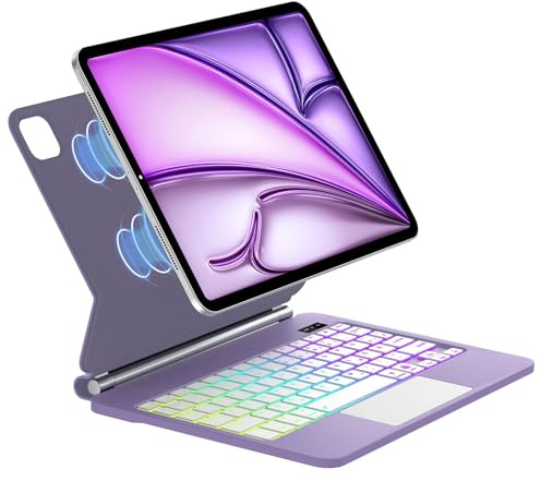 SENGBIRCH Magic Keyboard for iPad Air 11 M3 2025/M2 2024 - Deutsches QWERTZ Layout Tastatur mit hülle, Hintergrundbeleuchtung Multi-Trackpad Tastatur für iPad Pro 11 Zoll (4.-1.), Lila