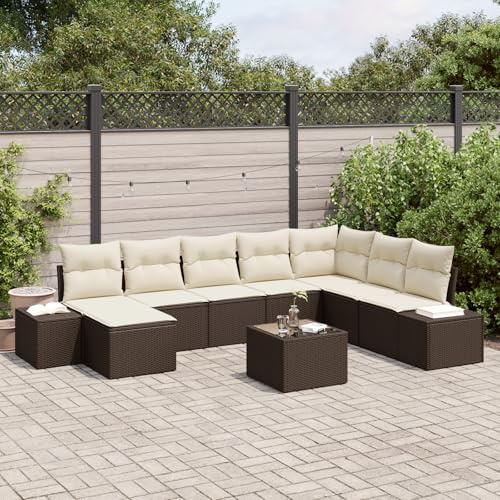 RMIHSJG 8 Teile Garten Sofa Set mit Kissen Grau Poly Rattan Eckcouch Outdoor Wohnzimmer Dieses 8-teilige modulare Gartensofa-Set in Grau aus Poly-Rattan mit bequemen, abnehmbaren