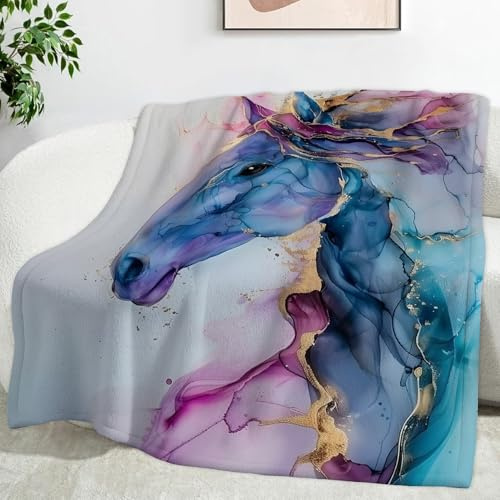 YZQGLHP Decke 130x150 Pferd Kuscheldecke Marmor Muster Wohndecke Flauschig Weiche Kuschelig Fleecedecke für Sofa Schlafzimmer Wohnzimmer Deko & Geschenke