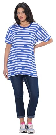 Ulla Popken Damen große Größen Übergrößen Plus Size Longshirt, Ringel/Tupfen, Oversized, Rundhals, Halbarm azurblau 54+ 849626746-54+