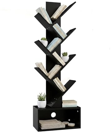 Relaxdays Bücherregal, 6 Ebenen, HBT: 113x38x20 cm, Baum-Design, Bücher & CDs, mit Stauraum, Wohnzimmerregal, Farbwahl