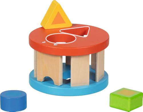 goki 58298 - Sort Box Rundolino – 4-teiliges kompaktes Motorikspielzeug aus Holz mit Sortierfunktion für Formen und Farben, ideales Reisspiel, ab 1 Jahr