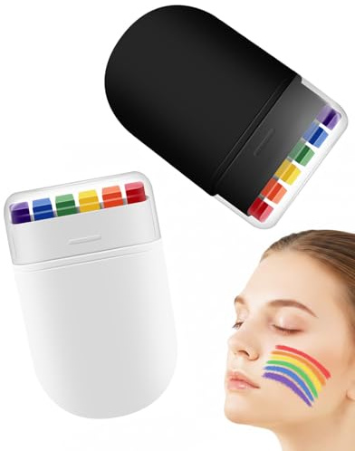 EYVRPAU Pintura Facial en Crayón Set de 2, Colores Arcoíris Hipoalergénicos y Lavables. Para Niños y Adultos: Carnaval, Halloween y Fiestas.