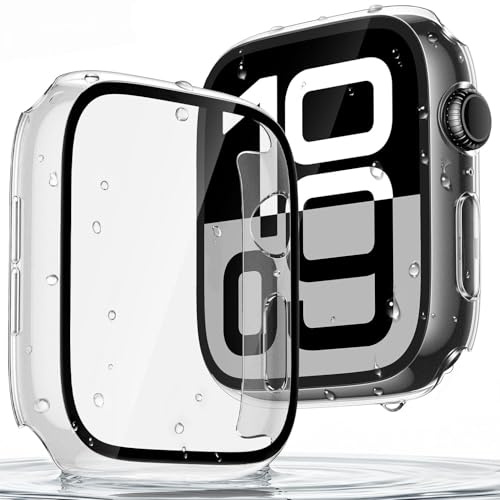 Recata wasserdichte Schutzhülle für Apple Watch SE3/SE2/SE/Series6/5/4 44mm | 2 Stück Harte Hülle mit Gehärtetem Glas Displayschutz, Ultradünne, Kratzfeste und Stoßfeste, Matt Transparent