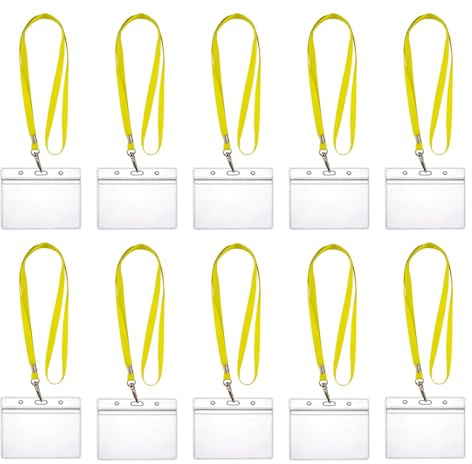 10x Lanyards Schlüsselbänder 1 cm breit mit 10x Ausweishüllen ZIP Kartenhalter flexibel & wasserdicht horizontal/vertikal für 1-2 Ausweise Karten Schutzhülle für Ausweise (10x Gelb Horizontal)