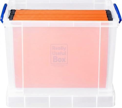 Really Useful Box Plastic Storage 19 Litre CLEAR with 10 X A4 Suspension Files
