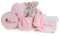 BebeDeParis. Korb Geburt. Praktisches Geburtsgeschenk mit personalisiertem Teddybär, Babybettwäsche, Schnuffeltuch und anderen praktischen Produkten für das Baby (Größe 3/6 Monate). Rosa