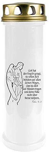 HScandle Grablicht (Weiß) Grabkerze ca. 170h Brenndauer / 7-Tage Brenner - Motiv: Engel, in vielen Varianten