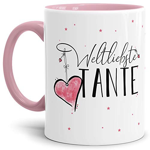 Tasse mit Spruch für die Weltbeste Tante - Kaffeetasse/Familie/Geschenk-Idee/Mug/Cup/Innen & Henkel Rosa