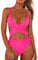 CHYRII Damen Sexy Criss Cross High Waist Cut Out One Piece Monokini Badeanzug, rose, Medium