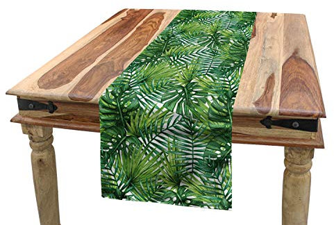 ABAKUHAUS Blatt Tischläufer, Baum-Blätter Aquarell, Esszimmer Küche Rechteckiger Dekorativer Tischläufer, 40 x 180 cm, Dunkelgrün Hellgrün