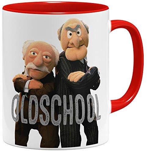 OM3® Oldschool Kaffee-Tasse - Lustige Keramiktasse für launische alte Männer - Humorvolle Retro Spruchtasse - Keramik Becher - 325ml - Beidseitig Bedruckt - Rot