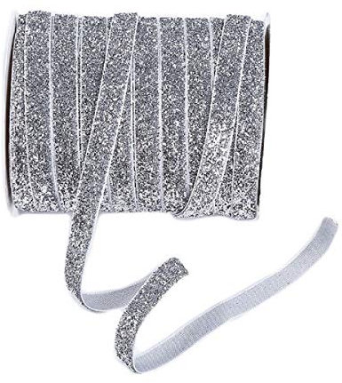 Yalulu 20 Yards Glitter Glänzend Satinband Samt Borte Schmuckband Schleifenband Zierborte Samt Dekoband DIY Handwerk Samt Zierband Geschenkband zum Nähen Dekoration (Silber)
