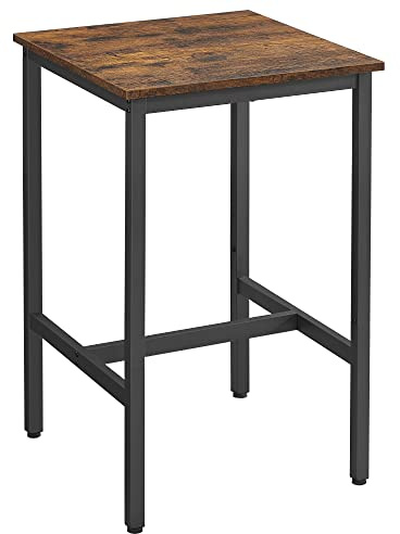 VASAGLE Bar Table, Kitchen Dining Table, High Top Pub Table, Bar Height Cocktail Table for Living Room Party, Sturdy Metal, 23.6 x 23.6 x 36.2 Inches for Narrow Spaces, Rustic Brown and Ink Black
