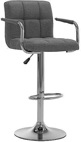 vidaXL Sgabello da Bar Elegante Imbottito con Braccioli Sedia Alta Salotto Angolo Cucina Telaio in Acciaio Cromato Grigio Chiaro in Tessuto