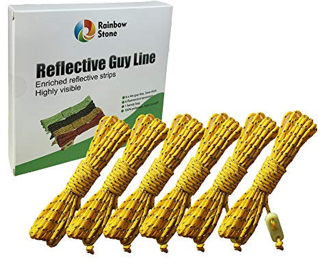 RainbowStone Enhanced Highly Visible Reflective Guy Rope with Luminescent Tensioner 6 * 4m Golden Yellow