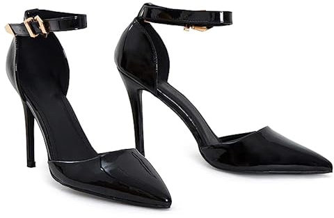 Gizelle Damen Ankle Strape Shoes Pumps, schwarzer Lack, 47 EU