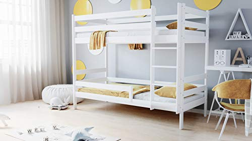 WFL GROUP Etagenbett 2 Kinder Weiß 80x160 cm – Kinderbett Holz Bett Hochbett mit Rausfallschutz – Doppelbett für Jungen und Mädchen – Skandinavisches Design – Ohne Matratze