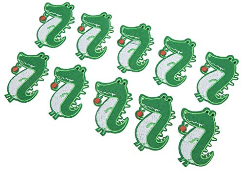 Hztyyier 10 Stück Aufnäher Zum Aufbügeln, Bestickte Applikationen Zum Aufbügeln Zum Selbermachen, Bestickte Aufnäher für Hemden, Jeansjacken (grünes Krokodil)
