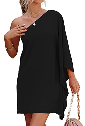 Jhsnjnr Womens One Shoulder Black Dresses Flowy Evening Dress Sexy Birthaday Party Dresses