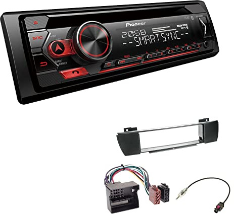 Pioneer DEH-S320BT 1-DIN Autoradio Bluetooth CD-Tuner USB Spotify inkl. Einbauset passend für BMW X3 2004-2010 schwarz mit OEM Navi