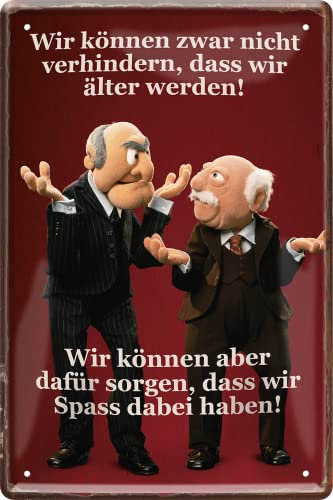 WOGEKA ART Retro Blechschild - Älter werden, aber Spaß dabei haben - Lustiger Spruch als Geschenkidee für Senioren zu Geburtstag Weihnachten als Deko Schild 20x30 cm Vintage Metallschild 1896