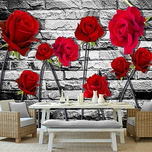 Papier Peint Mural 3D Personnalisé Mur De Brique Rose Rouge Papier Peint Adapté Au Salon Tv Papier Peint Canapé Fond Auto-Adhésif Mural Peler Et Coller Affiches Murales Art Mural 400(L)x280(H) cm