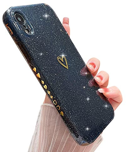 ZTUOK Compatible with iPhone XR Case for Girls Women,Love Heart Pattern Design Soft TPU Shockproof Protective Case Bling Sparkly Glitter Cover for iPhone XR-Black