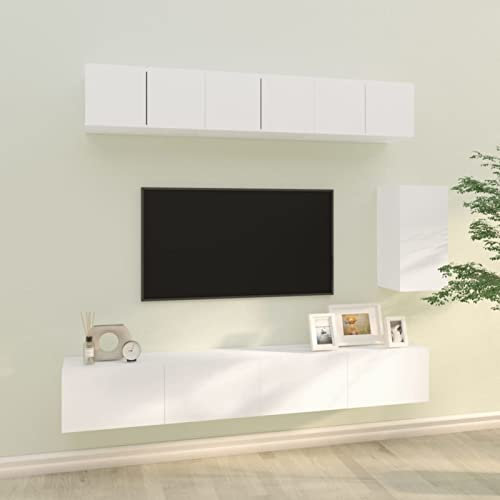 Tidyard Ensemble de Meubles TV de Salon Meuble TV Flottant Meuble TV Mural de Rangement 6 pcs Blanc Bois d'ingénierie