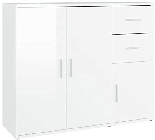 vidaXL Buffet, Armoire Latérale, Meuble de Rangement, Organisateur de Salon Salle de Séjour Intérieur, Moderne, Blanc Brillant Bois d'Ingénierie