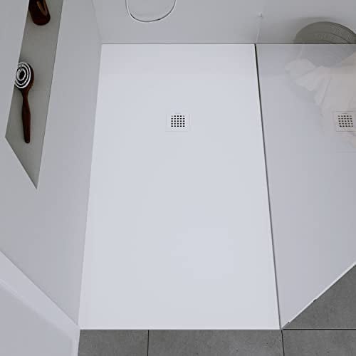 DURAVIT Duschtasse 160x80 cm, Flache Bauhöhe, Duschwanne DuraBayas in Weiß Matt aus Mineralguss mit integriertem Ablaufdeckel, Duschbecken mit Gefälle